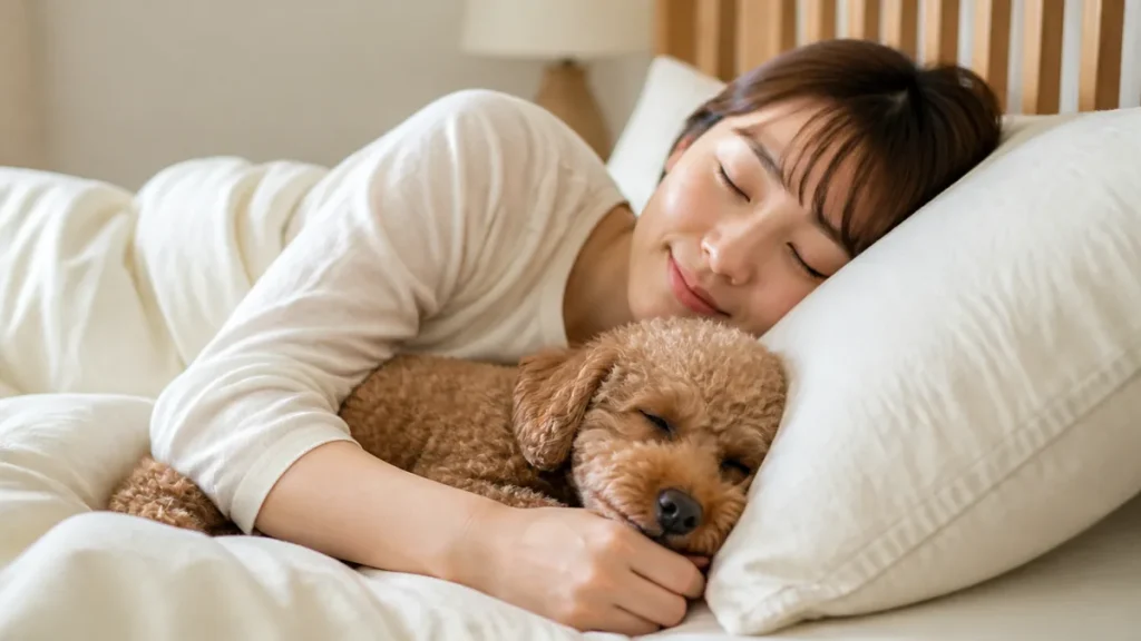 犬と一緒に寝るのはダメ？メリット・デメリットと寝る位置でわかる心理を解説のアイキャッチ画像