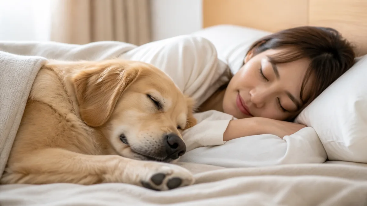 一緒に寝ることで飼い主も犬も得られる4つのメリットの解説画像