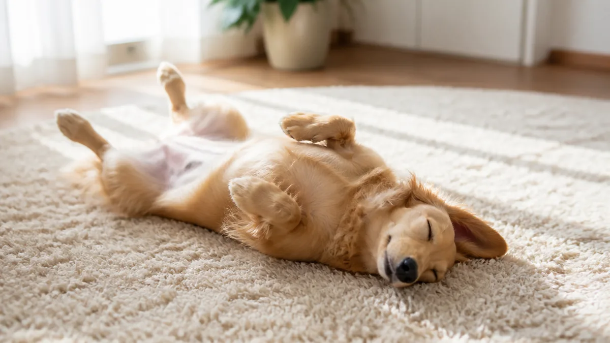 へそ天で寝る犬の心理は5つ｜仰向け寝の理由としない犬の本音も解説のアイキャッチ画像