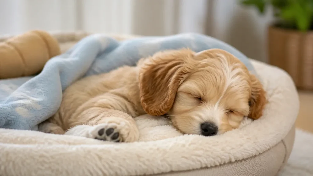 子犬の睡眠時間は18時間以上｜月齢別の目安と寝すぎ・寝ないときの対処法のアイキャッチ画像