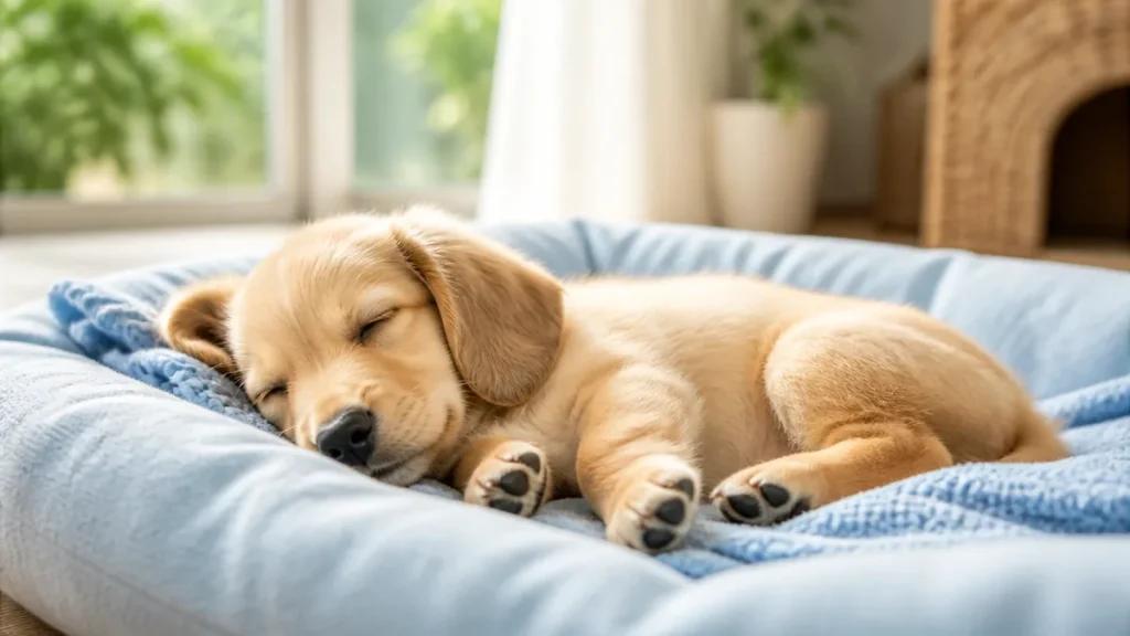 子犬の寝る時間は1日18時間が普通｜月齢別の目安と夜泣きを減らす環境づくりのアイキャッチ画像