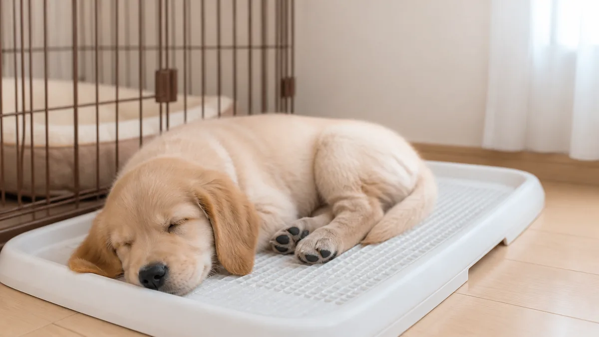 子犬がトイレで寝る理由は6つ｜やめさせる5ステップと安心できる寝床づくりも解説のアイキャッチ画像