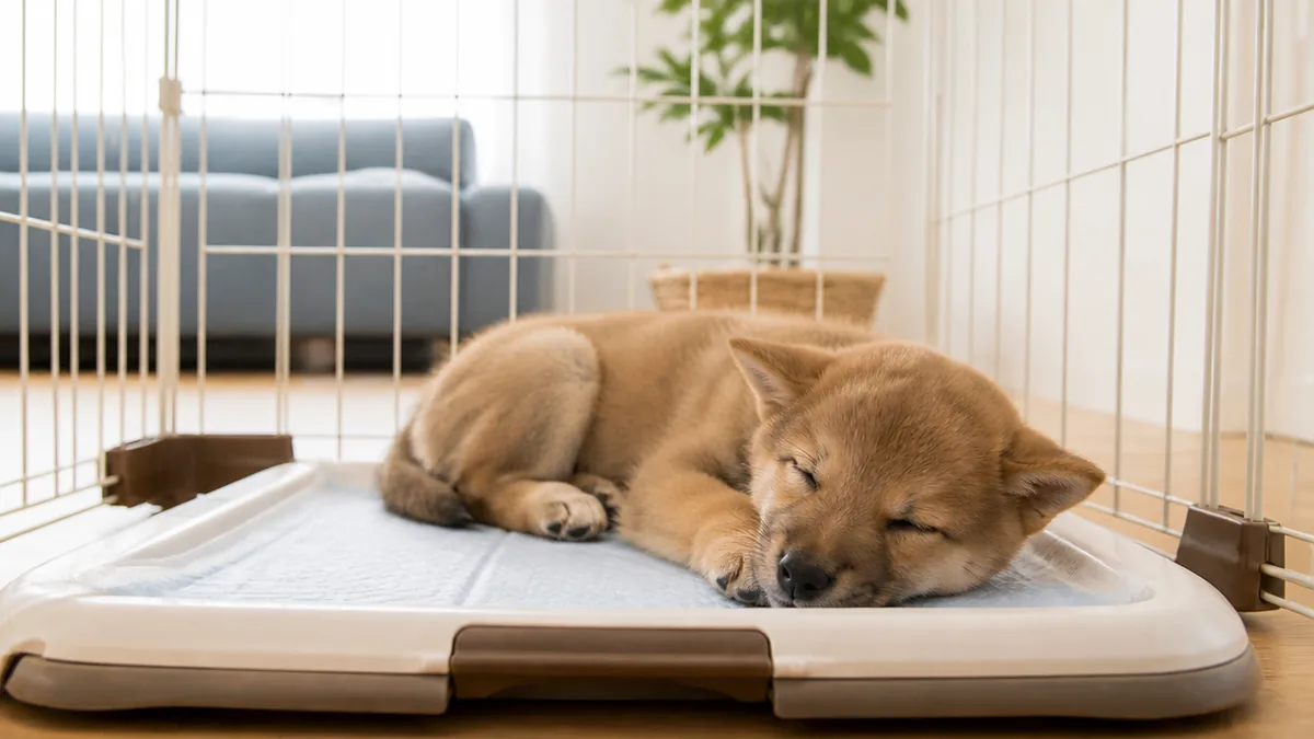 子犬がトイレで寝るのは普通のこと？まず知っておきたい結論の解説画像