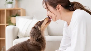 犬が口を舐めてくる理由は6つ｜愛情だけじゃない本音と穏やかにやめさせる方法のアイキャッチ画像