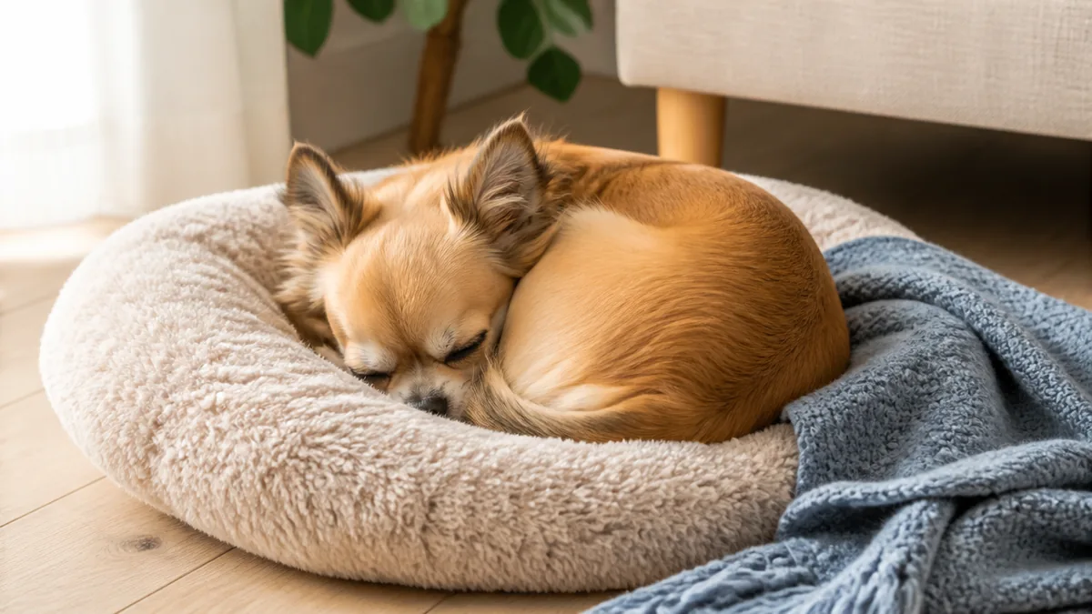 犬が丸まって寝るのはなぜ?6つの理由と寝相でわかる心理・寒さのサインも解説のアイキャッチ画像