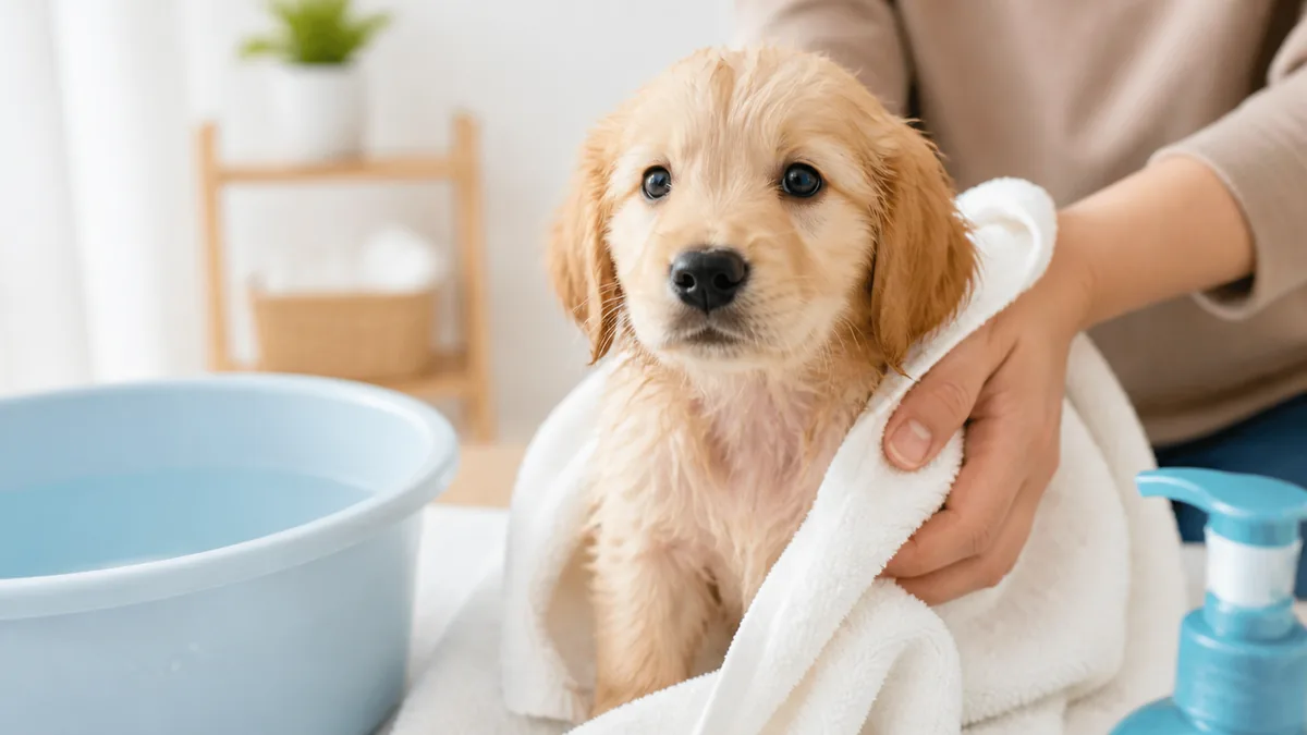 子犬のお風呂はいつから?初めては生後3〜4ヶ月・ワクチン後が目安の解説画像