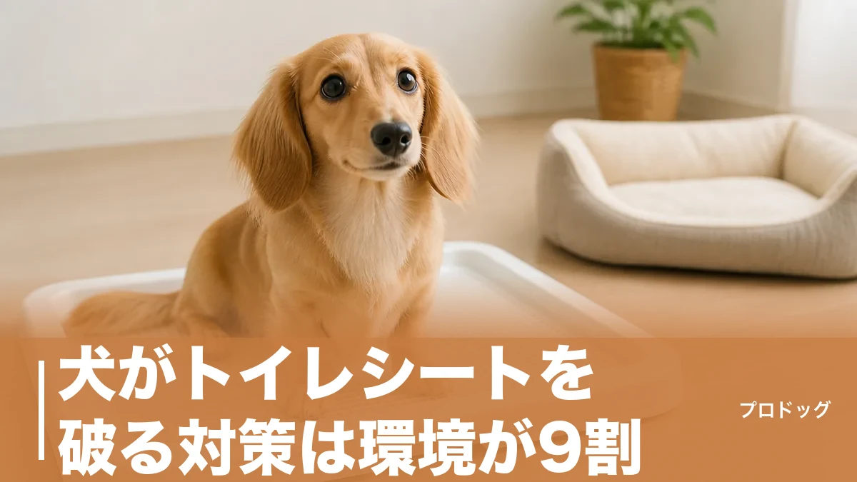 犬がトイレシートを破る対策は環境が9割｜4つの理由とビリビリを止める手順を解説のアイキャッチ画像