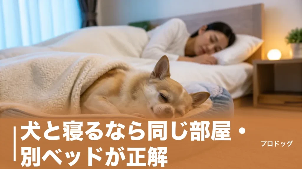犬と寝るなら同じ部屋・別ベッドが正解｜睡眠の質を守る寝室4条件と寝る位置の心理のアイキャッチ画像